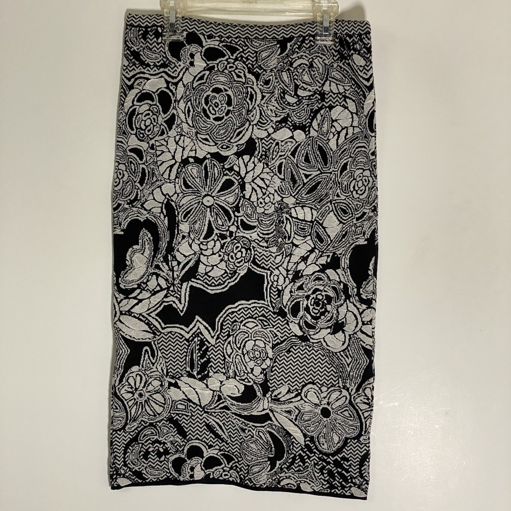 Missoni Midi Skirt Womens Medium Black White Floral Stretch Knit Classy Italian